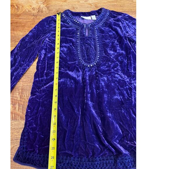 Chico’s 0 Purple Velvet Tunic Top Sequin Embellished 3/4 Sleeve Holiday Party - Picture 8 of 9